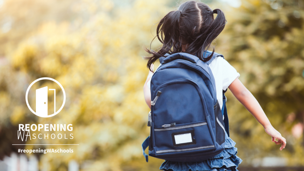 Reopening WA Schools. Girl with backpack