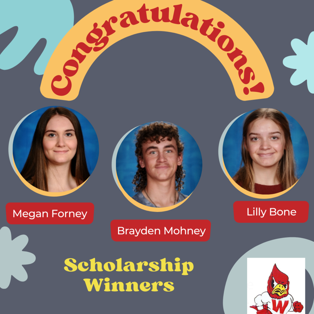 photos of Megan F, Brayden M, and Lilly Bone as scholarship winners