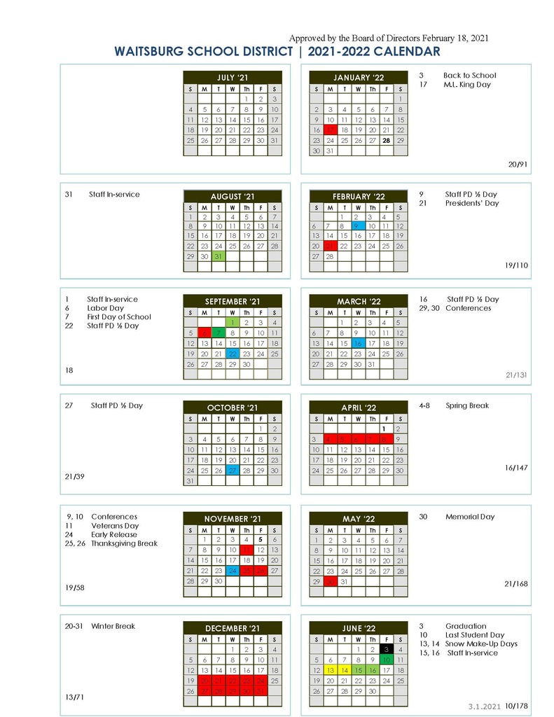 2021-22 district calendar