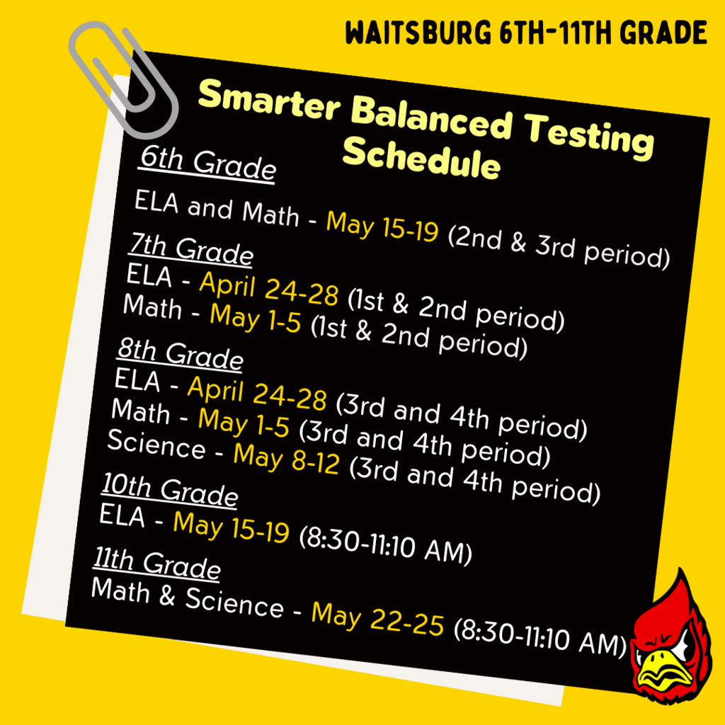 Smarter balanced testing schedule. Read post for details